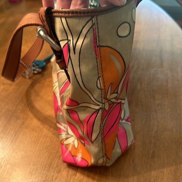 Fossil key-per coated canvas double handle retro floral purse - Picture 11 of 12